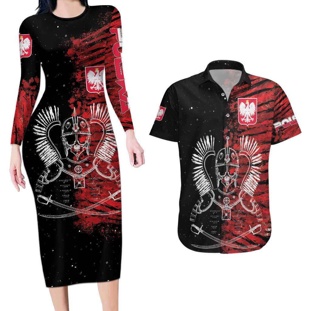 Polish Hussars Polska Couples Matching Long Sleeve Bodycon Dress and Hawaiian Shirt Poland Coat of Arms