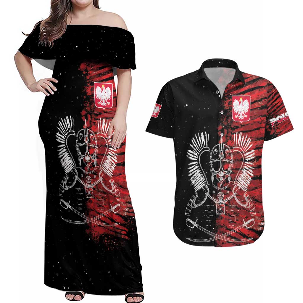 Polish Hussars Polska Couples Matching Off Shoulder Maxi Dress and Hawaiian Shirt Poland Coat of Arms