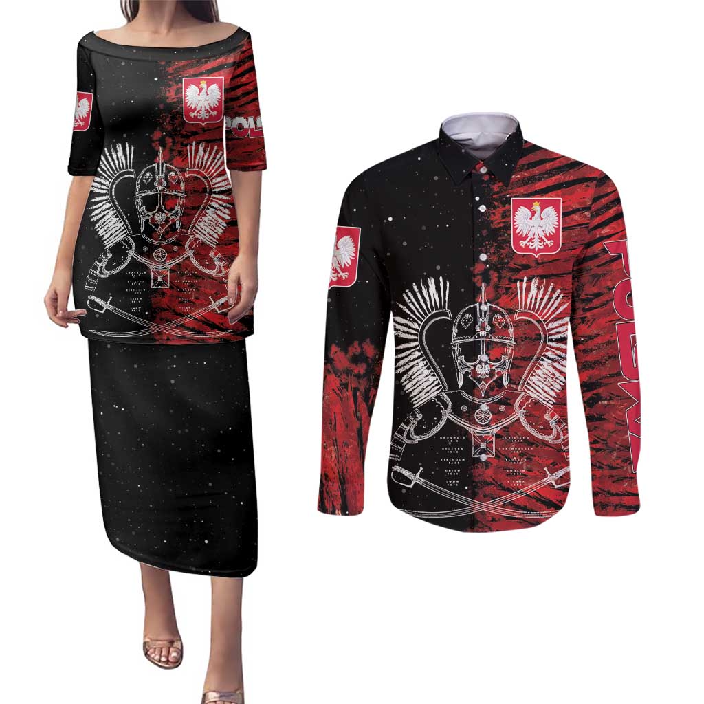 Polish Hussars Polska Couples Matching Puletasi and Long Sleeve Button Shirt Poland Coat of Arms