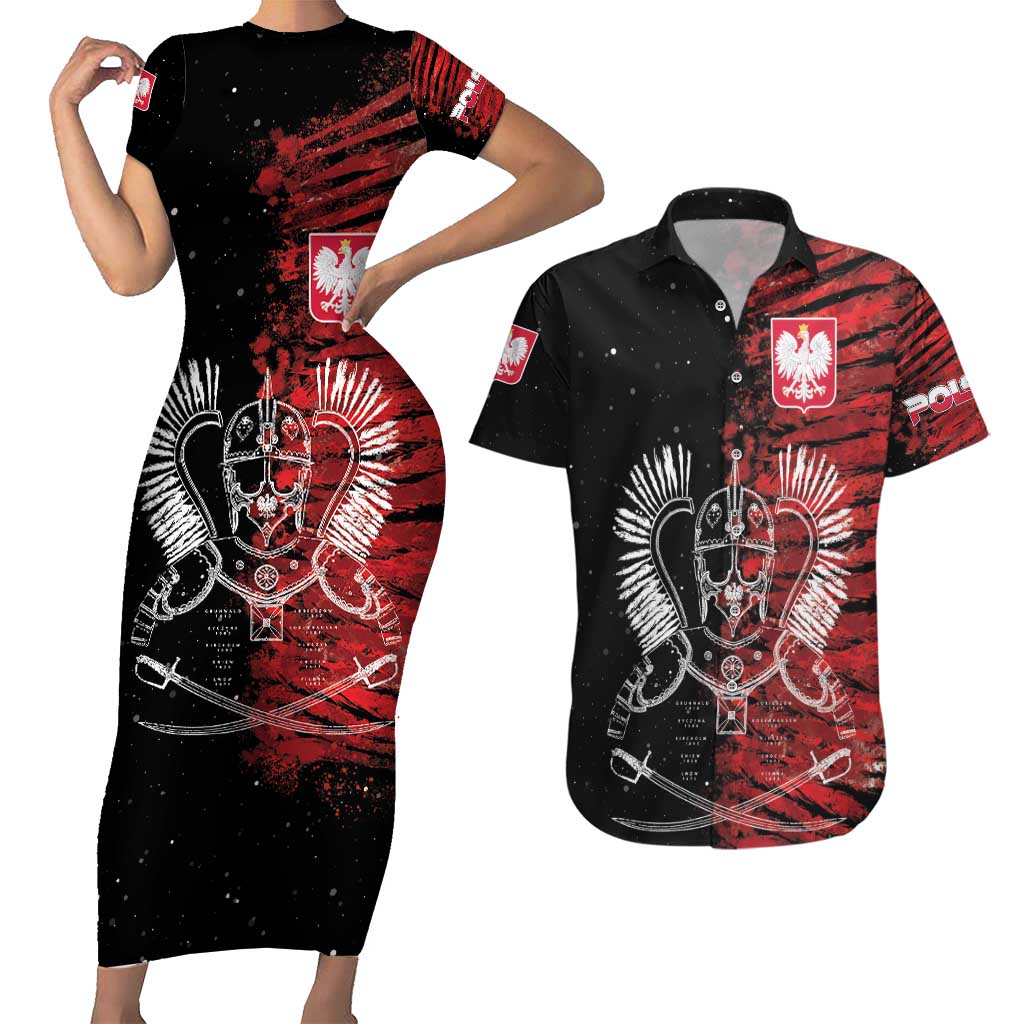 Polish Hussars Polska Couples Matching Short Sleeve Bodycon Dress and Hawaiian Shirt Poland Coat of Arms