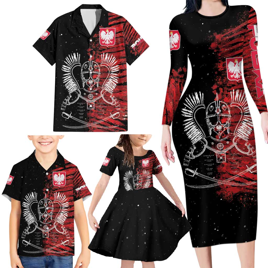 Polish Hussars Polska Family Matching Long Sleeve Bodycon Dress and Hawaiian Shirt Poland Coat of Arms