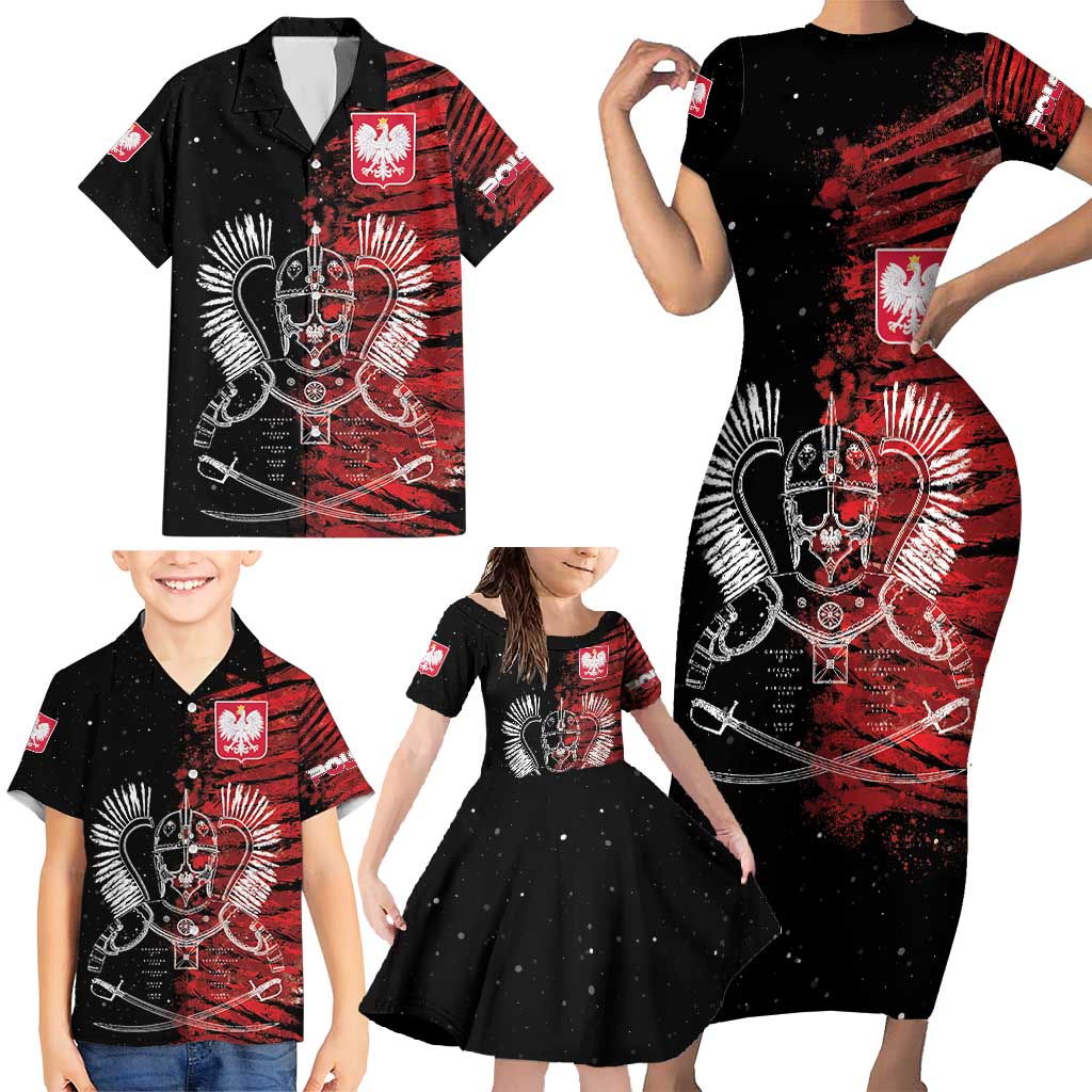 Polish Hussars Polska Family Matching Short Sleeve Bodycon Dress and Hawaiian Shirt Poland Coat of Arms