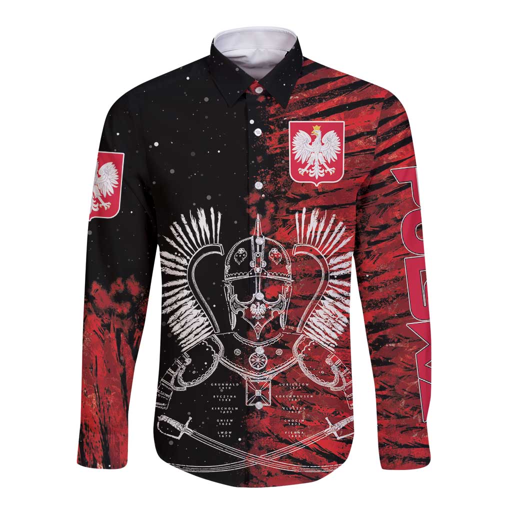 Polish Hussars Polska Long Sleeve Button Shirt Poland Coat of Arms