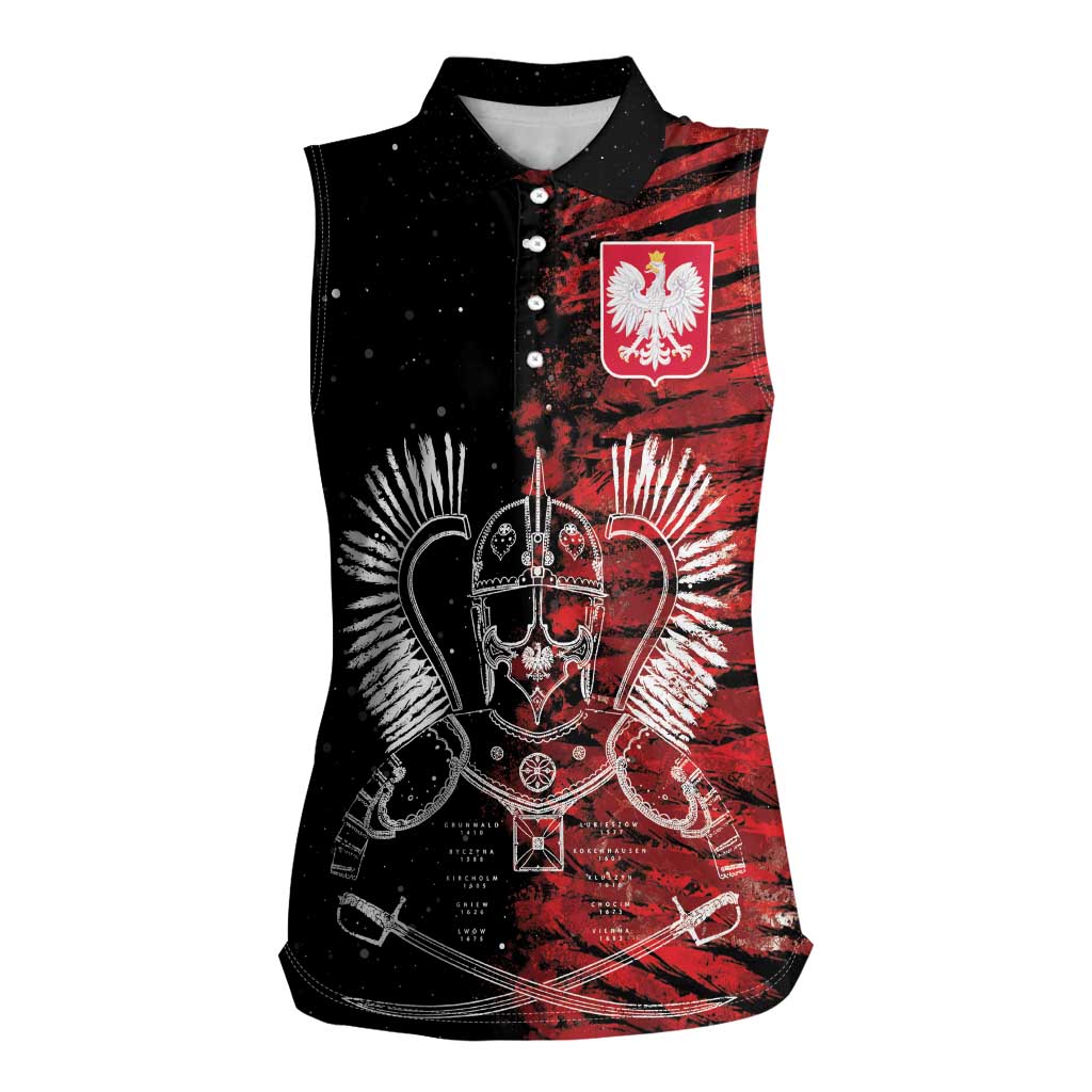 Polish Hussars Polska Women Sleeveless Polo Shirt Poland Coat of Arms