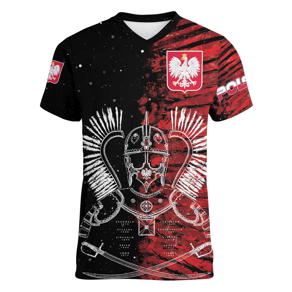 Polish Hussars Polska Women V-Neck T-Shirt Poland Coat of Arms