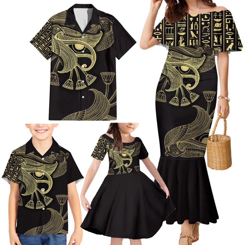 African Family Matching Mermaid Dress and Hawaiian Shirt Horus Eyes Egyptian God