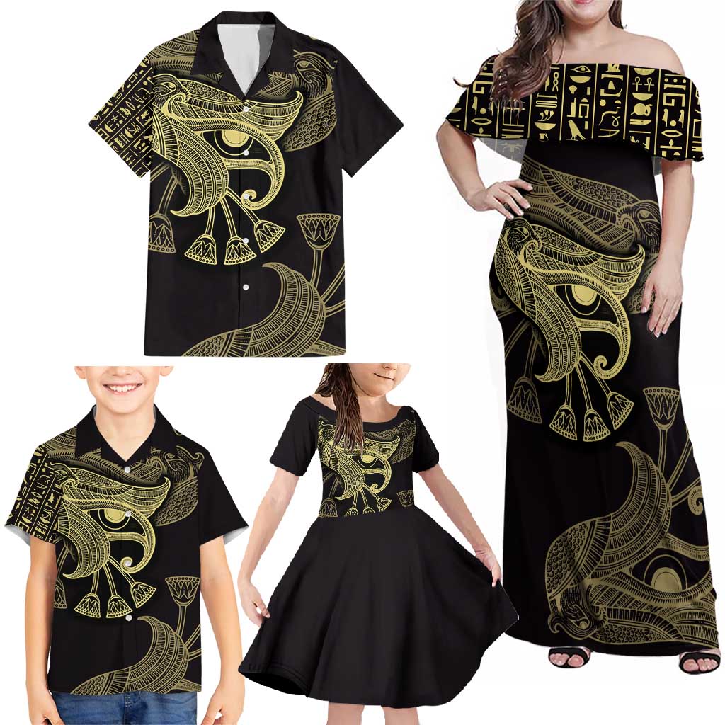 African Family Matching Off Shoulder Maxi Dress and Hawaiian Shirt Horus Eyes Egyptian God