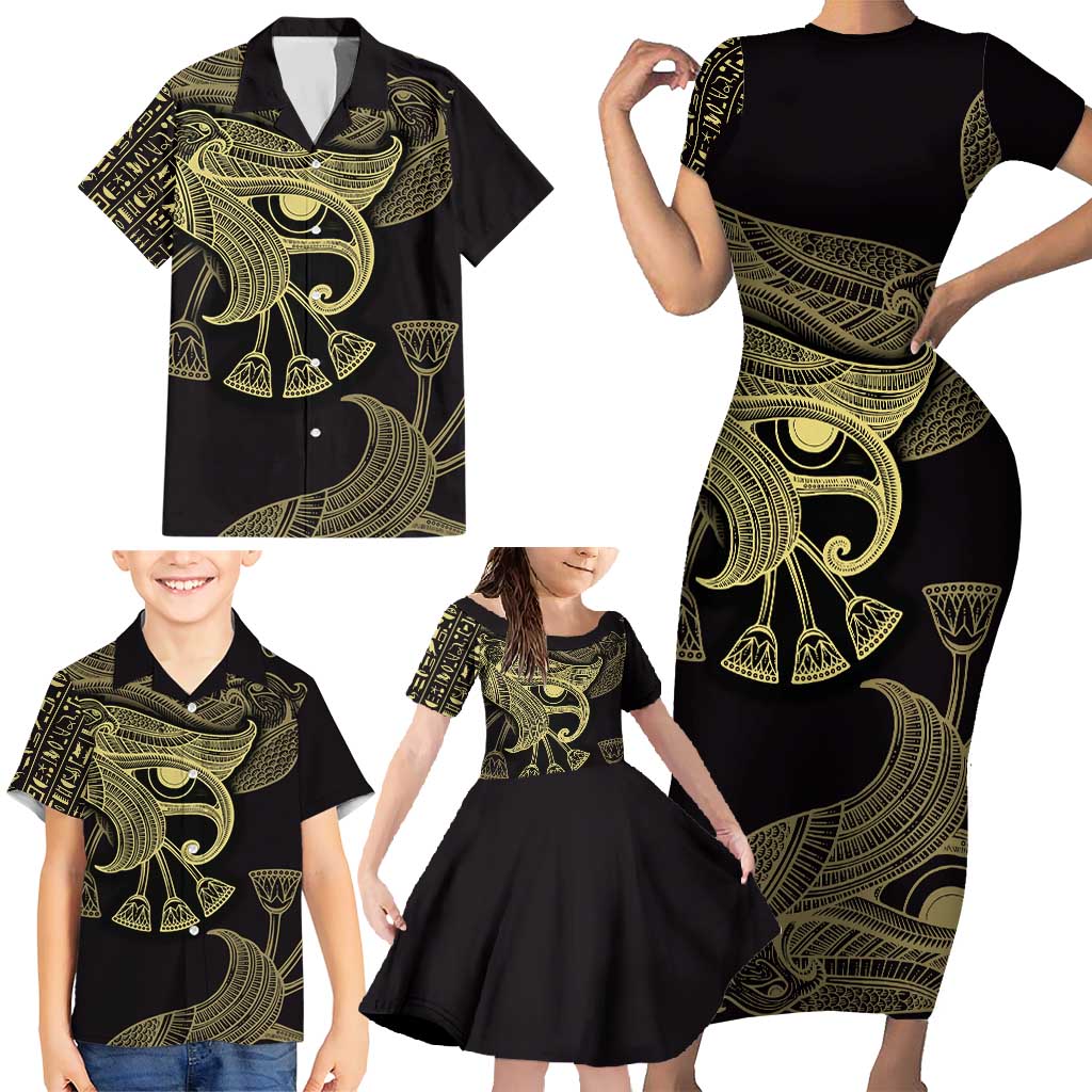 African Family Matching Short Sleeve Bodycon Dress and Hawaiian Shirt Horus Eyes Egyptian God