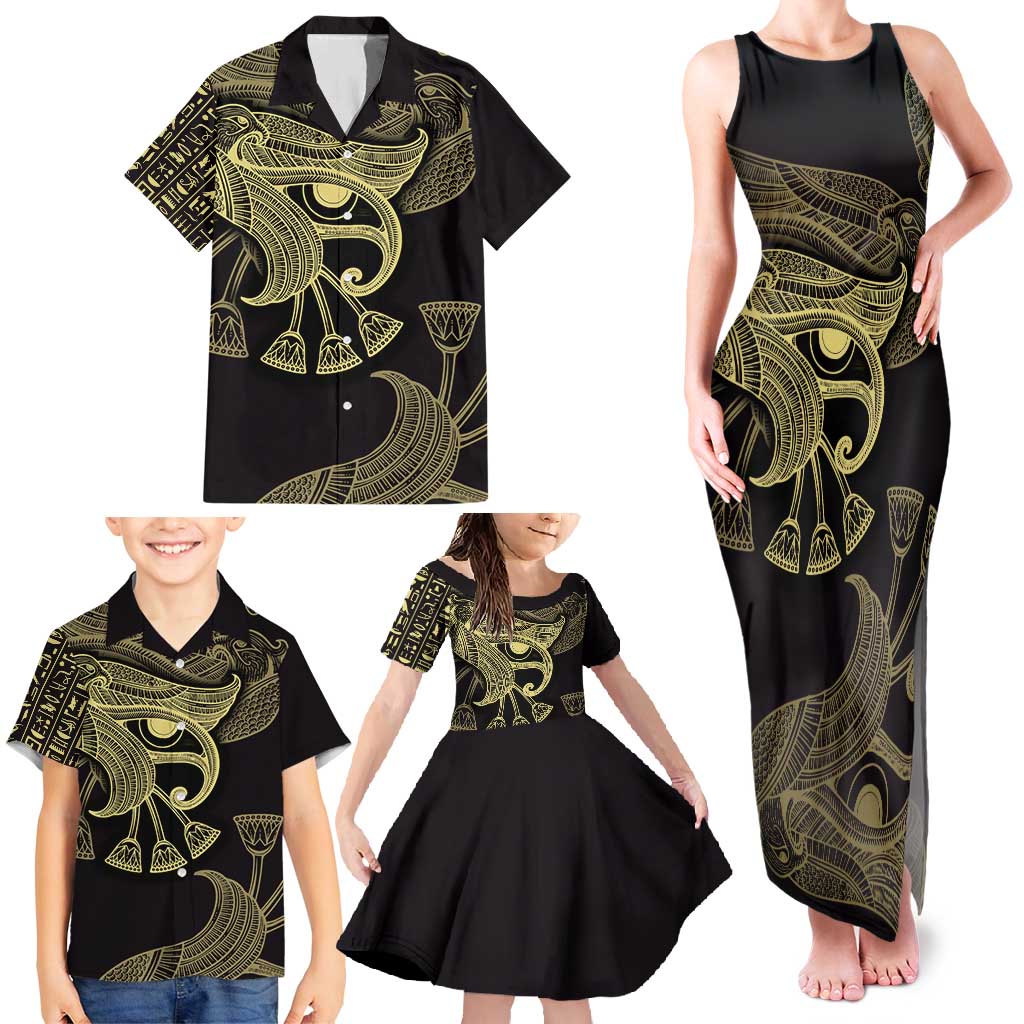 African Family Matching Tank Maxi Dress and Hawaiian Shirt Horus Eyes Egyptian God