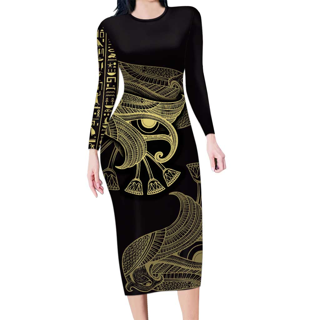 African Long Sleeve Bodycon Dress Horus Eyes Egyptian God