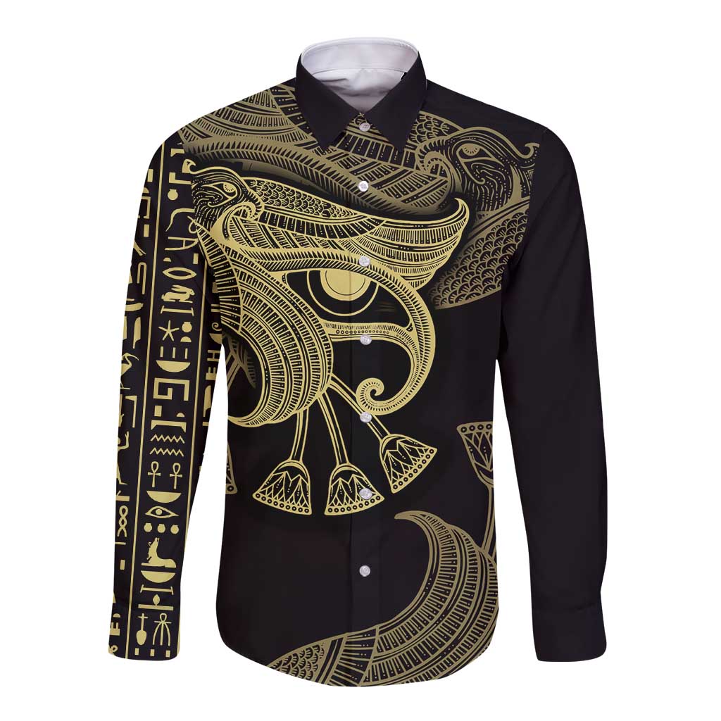 African Long Sleeve Button Shirt Horus Eyes Egyptian God