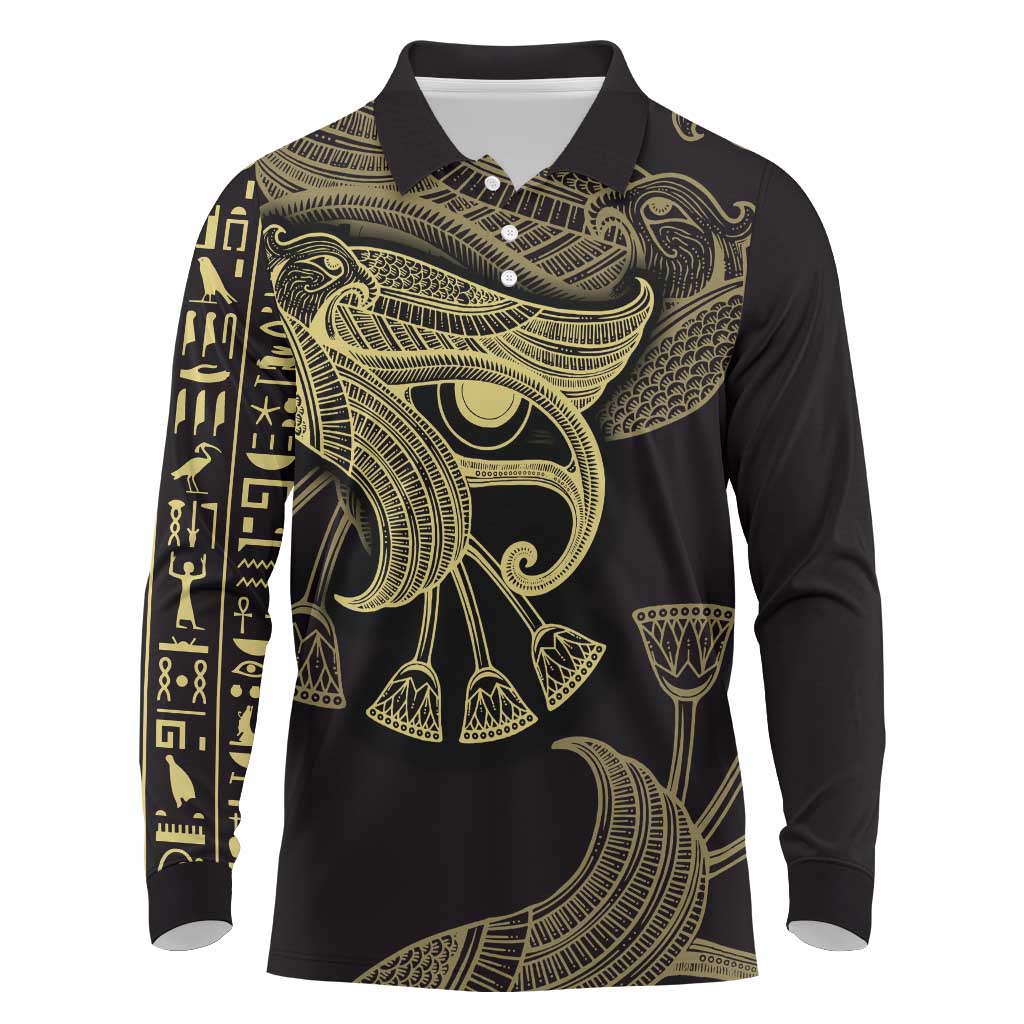 African Long Sleeve Polo Shirt Horus Eyes Egyptian God