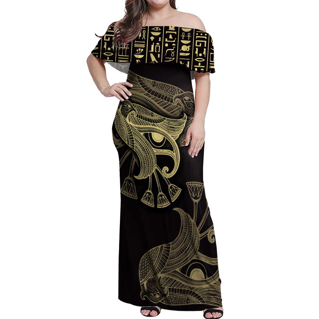 African Off Shoulder Maxi Dress Horus Eyes Egyptian God