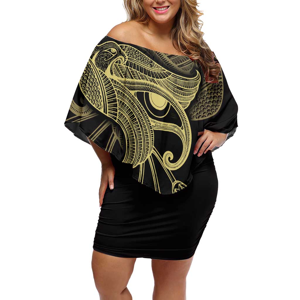 African Off Shoulder Short Dress Horus Eyes Egyptian God