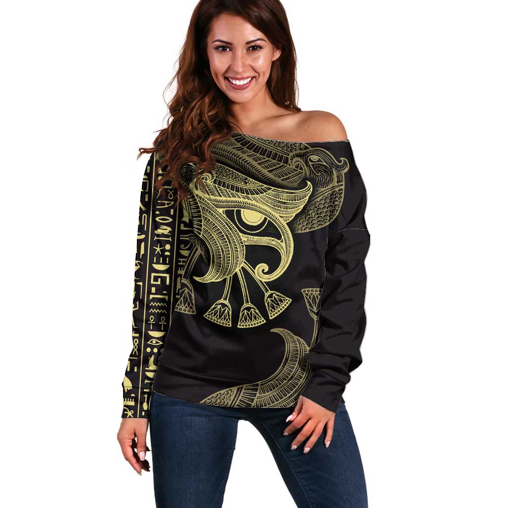 African Off Shoulder Sweater Horus Eyes Egyptian God