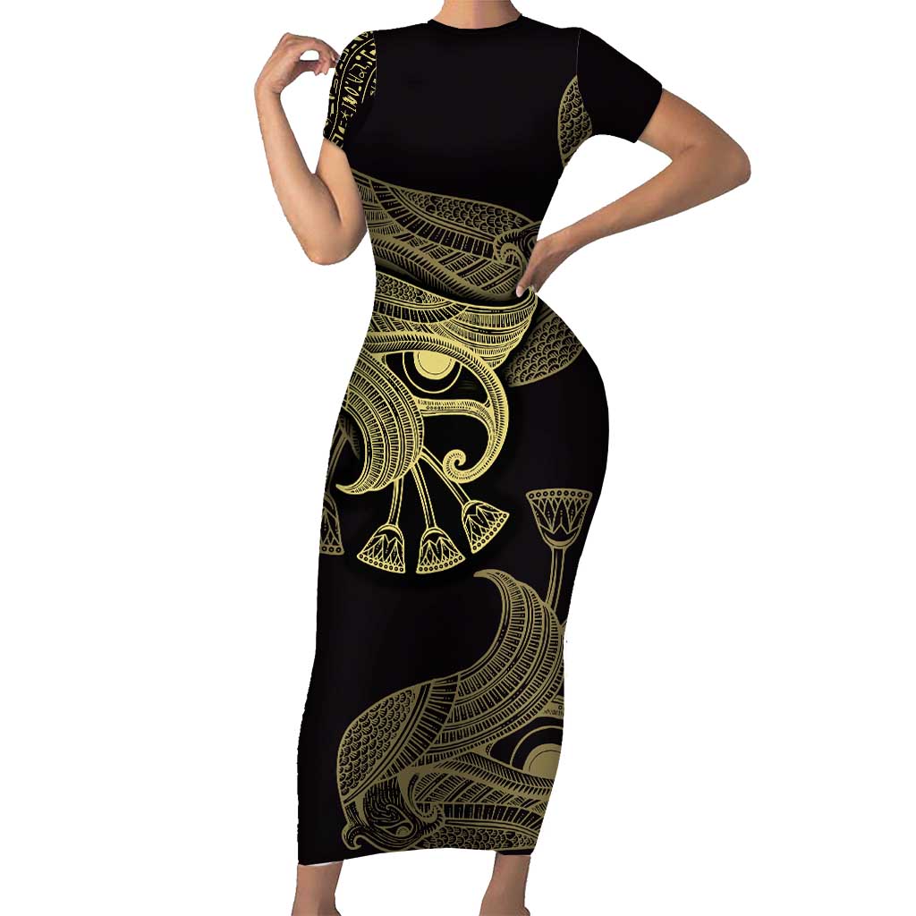 African Short Sleeve Bodycon Dress Horus Eyes Egyptian God