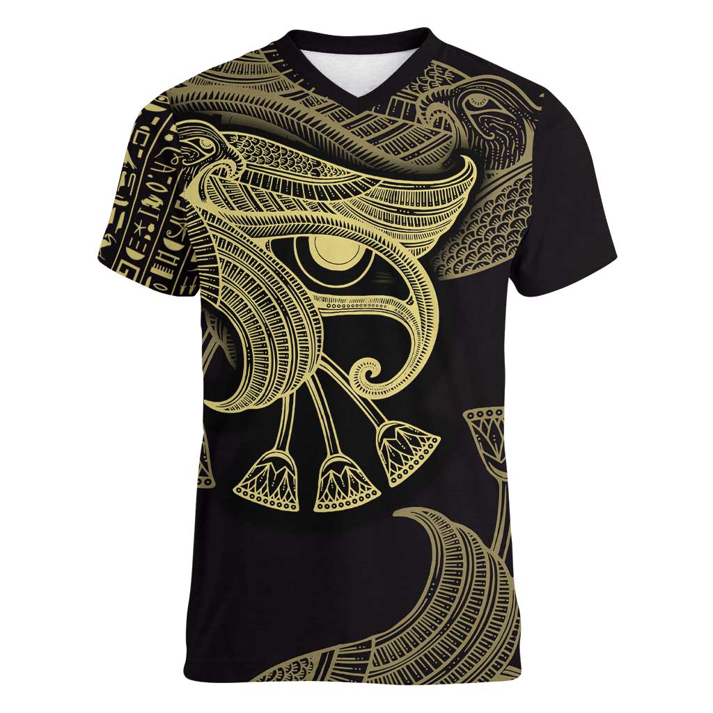 African Women V-Neck T-Shirt Horus Eyes Egyptian God