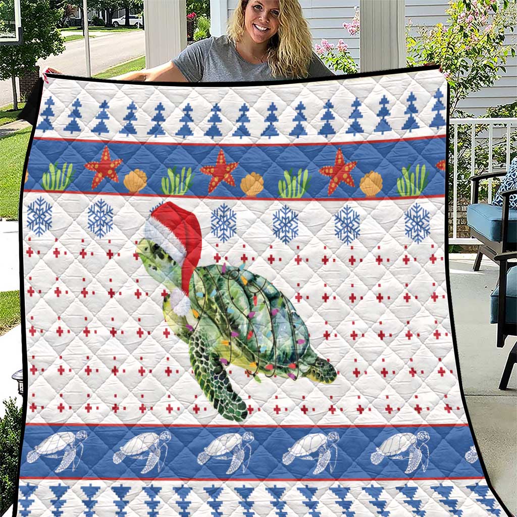 Turtle Xmas Quilt Green Sea Turtle Merry Christmas - Wonder Print Shop