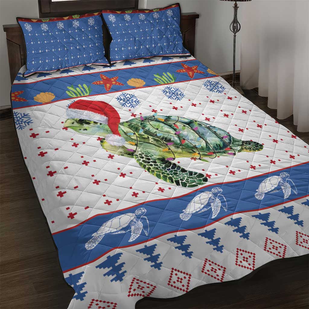 Turtle Xmas Quilt Bed Set Green Sea Turtle Merry Christmas - Wonder Print Shop