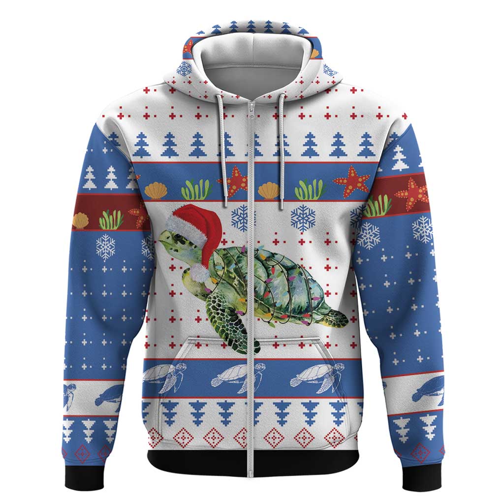 Turtle Xmas Zip Hoodie Green Sea Turtle Merry Christmas - Wonder Print Shop