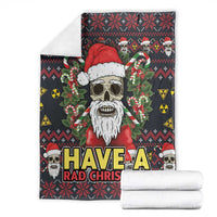 Christmas blanket with skull Santa front design and 'HAVE A RAD CHRISTMAS' lettering