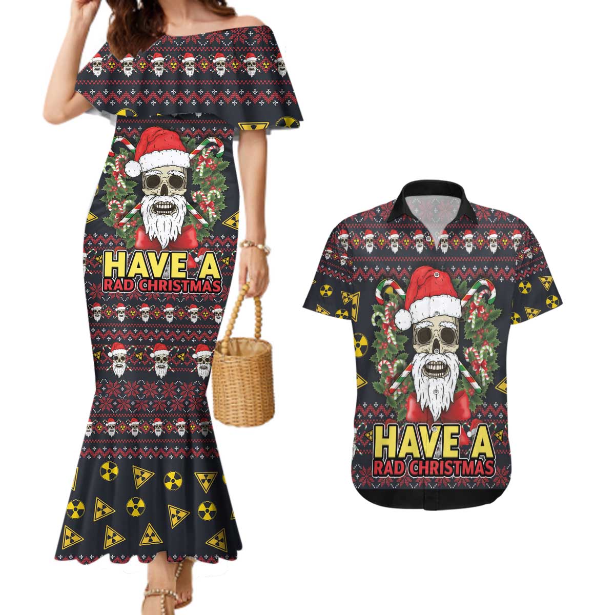 Skull Have A Rad Christmas Couples Matching Mermaid Dress and Hawaiian Shirt Santa Skull - Wonder Print Shop