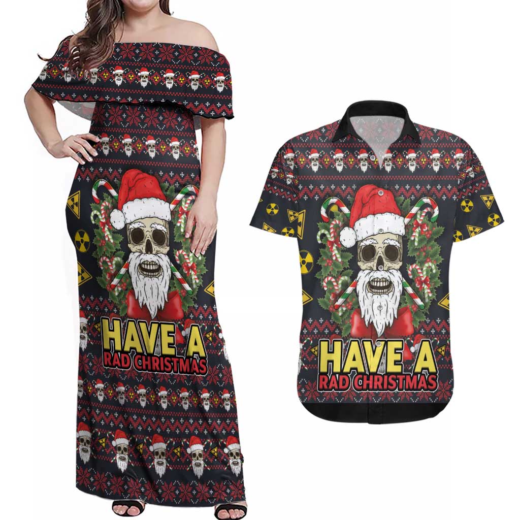 Skull Have A Rad Christmas Couples Matching Off Shoulder Maxi Dress and Hawaiian Shirt Santa Skull - Wonder Print Shop