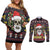 Skull Have A Rad Christmas Couples Matching Off Shoulder Short Dress and Long Sleeve Button Shirt Santa Skull - Wonder Print Shop