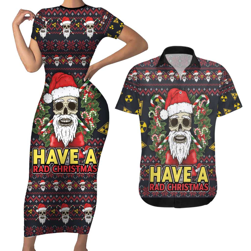 Skull Have A Rad Christmas Couples Matching Short Sleeve Bodycon Dress and Hawaiian Shirt Santa Skull - Wonder Print Shop