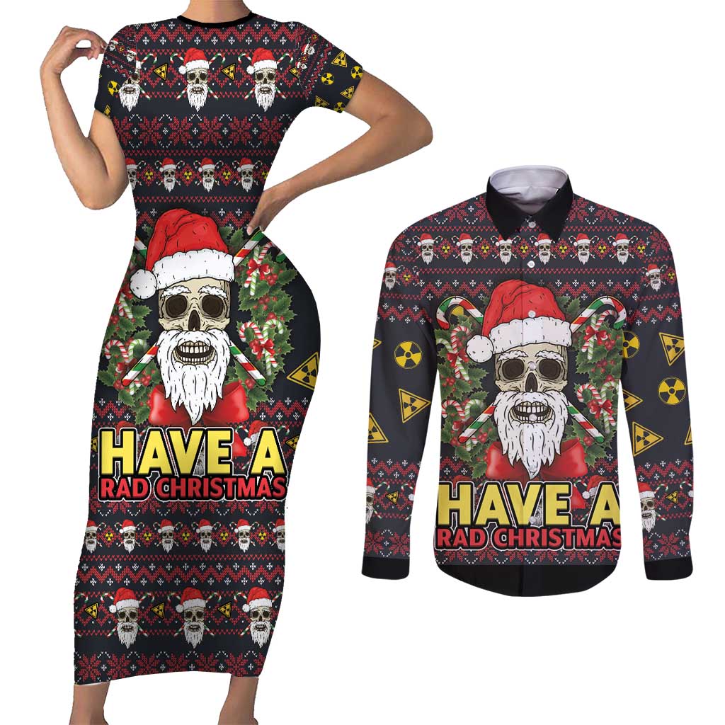 Skull Have A Rad Christmas Couples Matching Short Sleeve Bodycon Dress and Long Sleeve Button Shirt Santa Skull - Wonder Print Shop