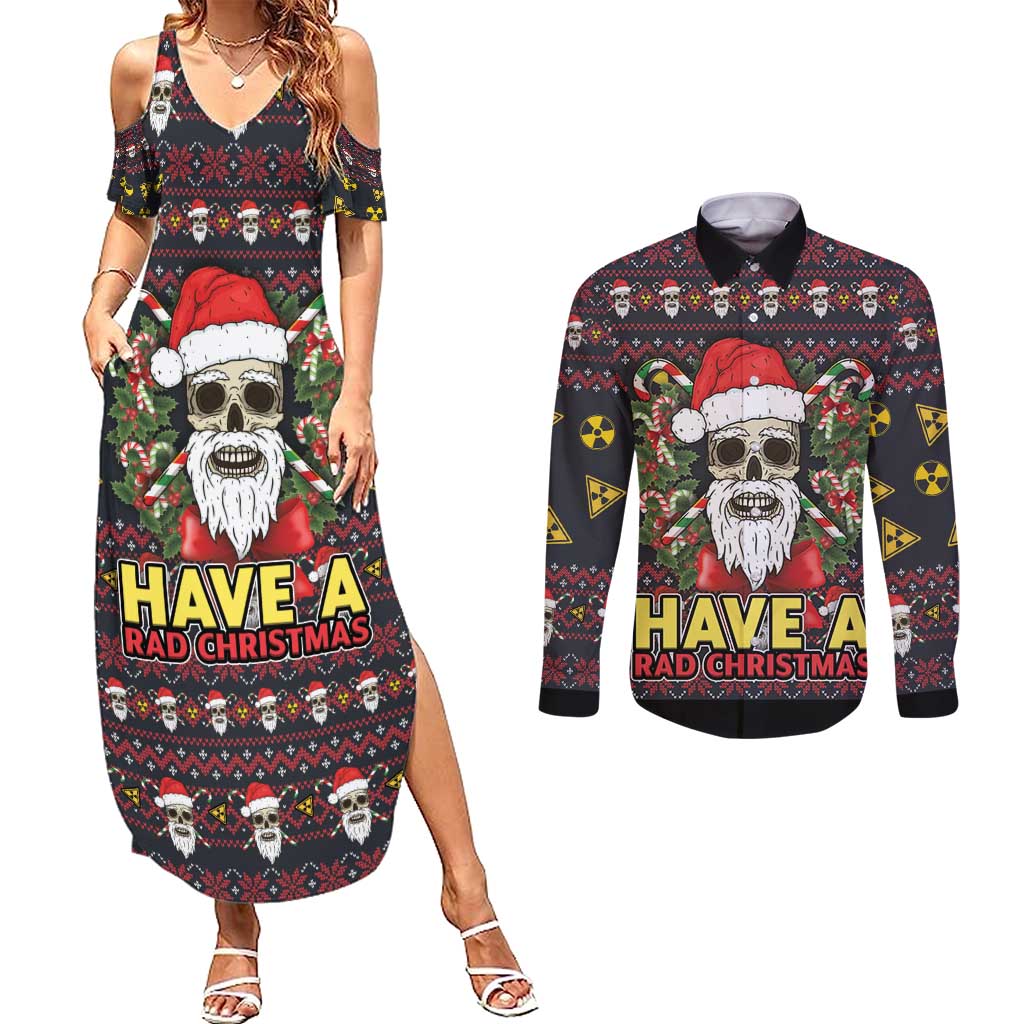 Skull Have A Rad Christmas Couples Matching Summer Maxi Dress and Long Sleeve Button Shirt Santa Skull - Wonder Print Shop