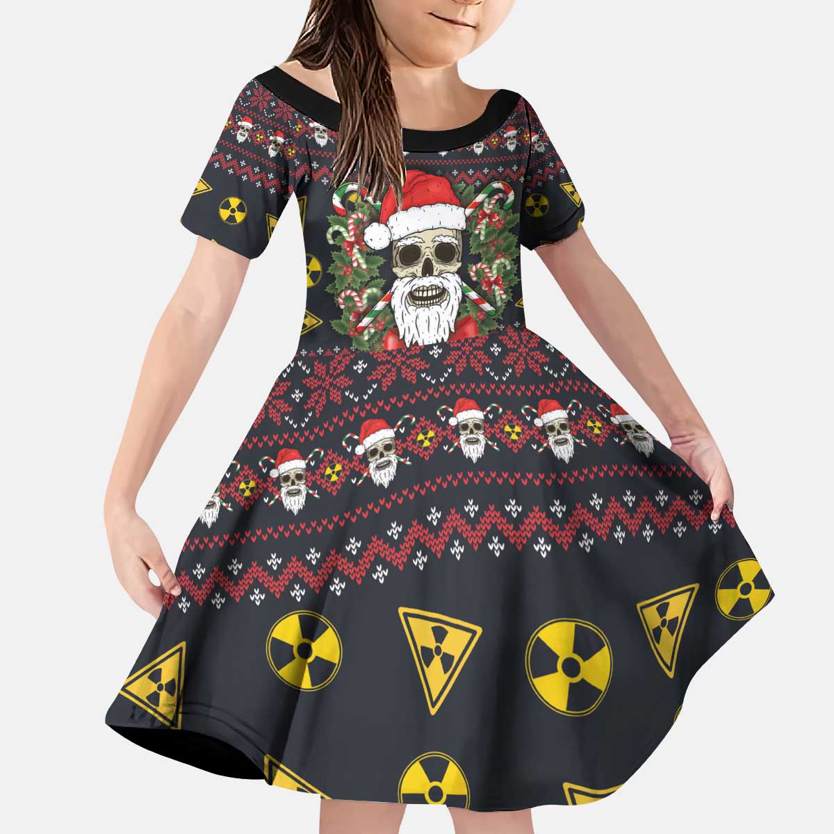 Skull Have A Rad Christmas Kid Short Sleeve Dress Santa Skull - Wonder Print Shop