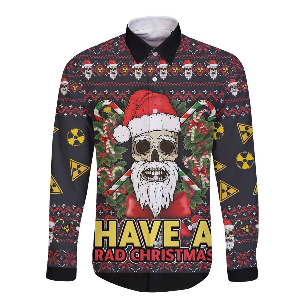 Skull Have A Rad Christmas Long Sleeve Button Shirt Santa Skull - Wonder Print Shop