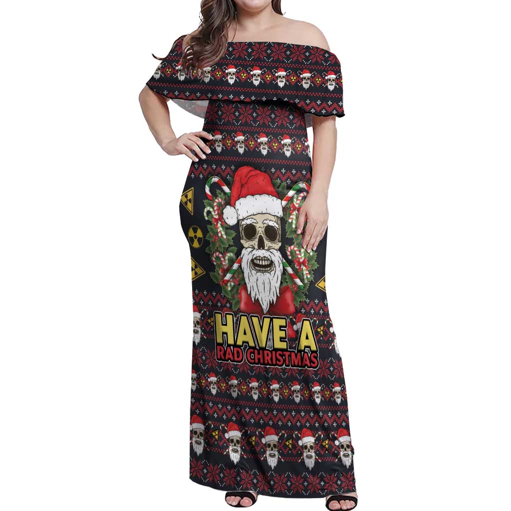 Skull Have A Rad Christmas Off Shoulder Maxi Dress Santa Skull - Wonder Print Shop