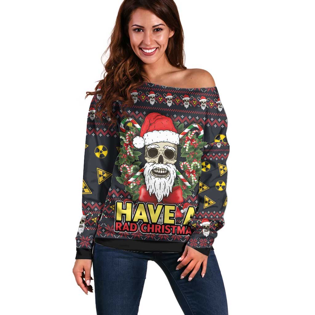 Skull Have A Rad Christmas Off Shoulder Sweater Santa Skull - Wonder Print Shop