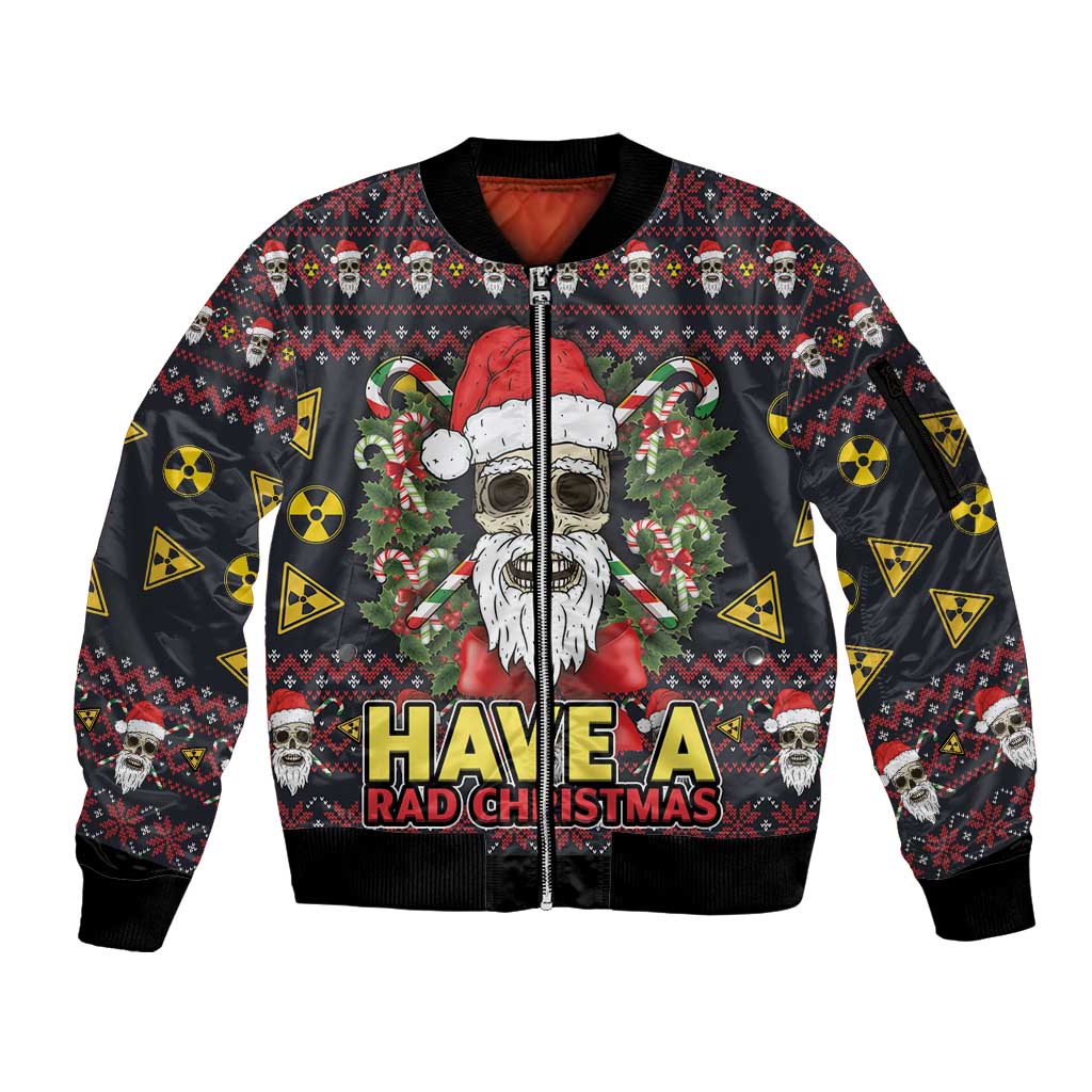 Skull Have A Rad Christmas Sleeve Zip Bomber Jacket Santa Skull