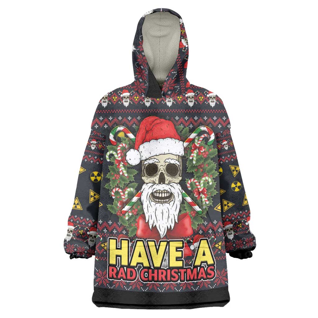 Skull Have A Rad Christmas Wearable Blanket Hoodie Santa Skull