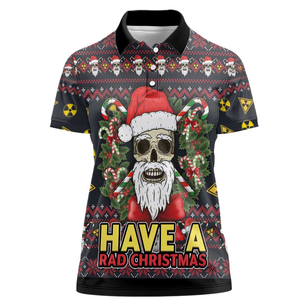 Skull Have A Rad Christmas Women Polo Shirt Santa Skull