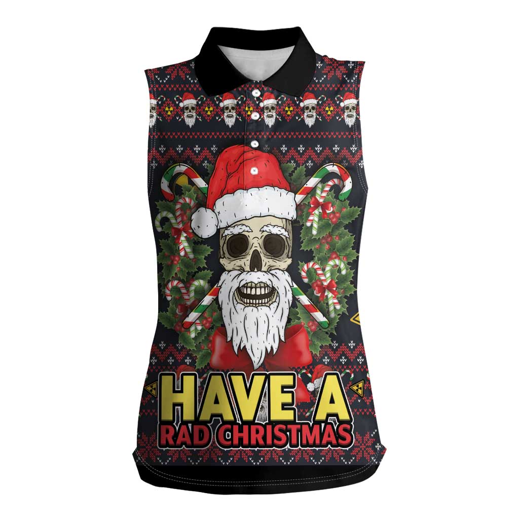 Skull Have A Rad Christmas Women Sleeveless Polo Shirt Santa Skull