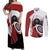 Personalized Canadian Flag Couples Matching Off Shoulder Maxi Dress and Long Sleeve Button Shirt Canada Archery Target - Maple Leaf