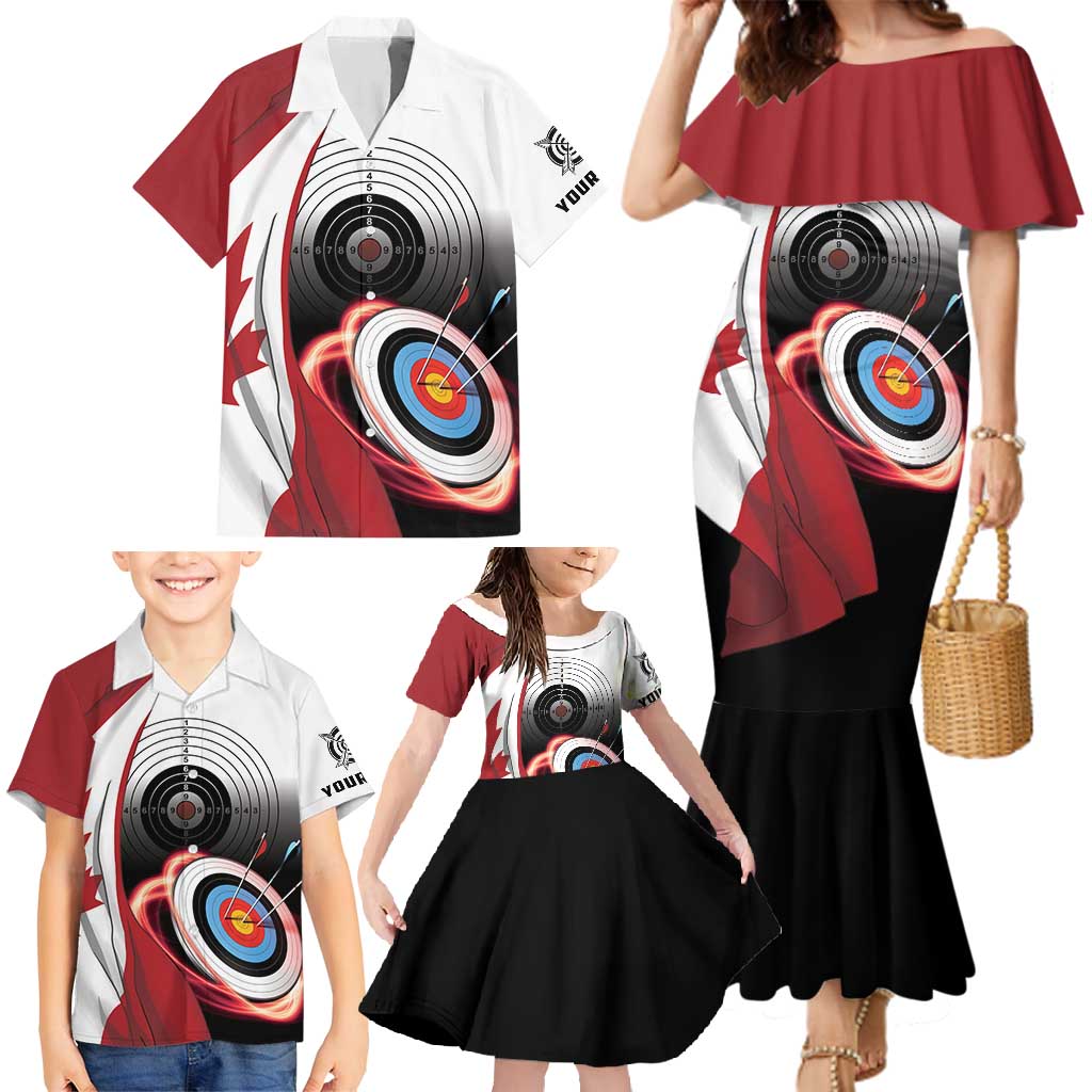 Personalized Canadian Flag Family Matching Mermaid Dress and Hawaiian Shirt Canada Archery Target - Maple Leaf