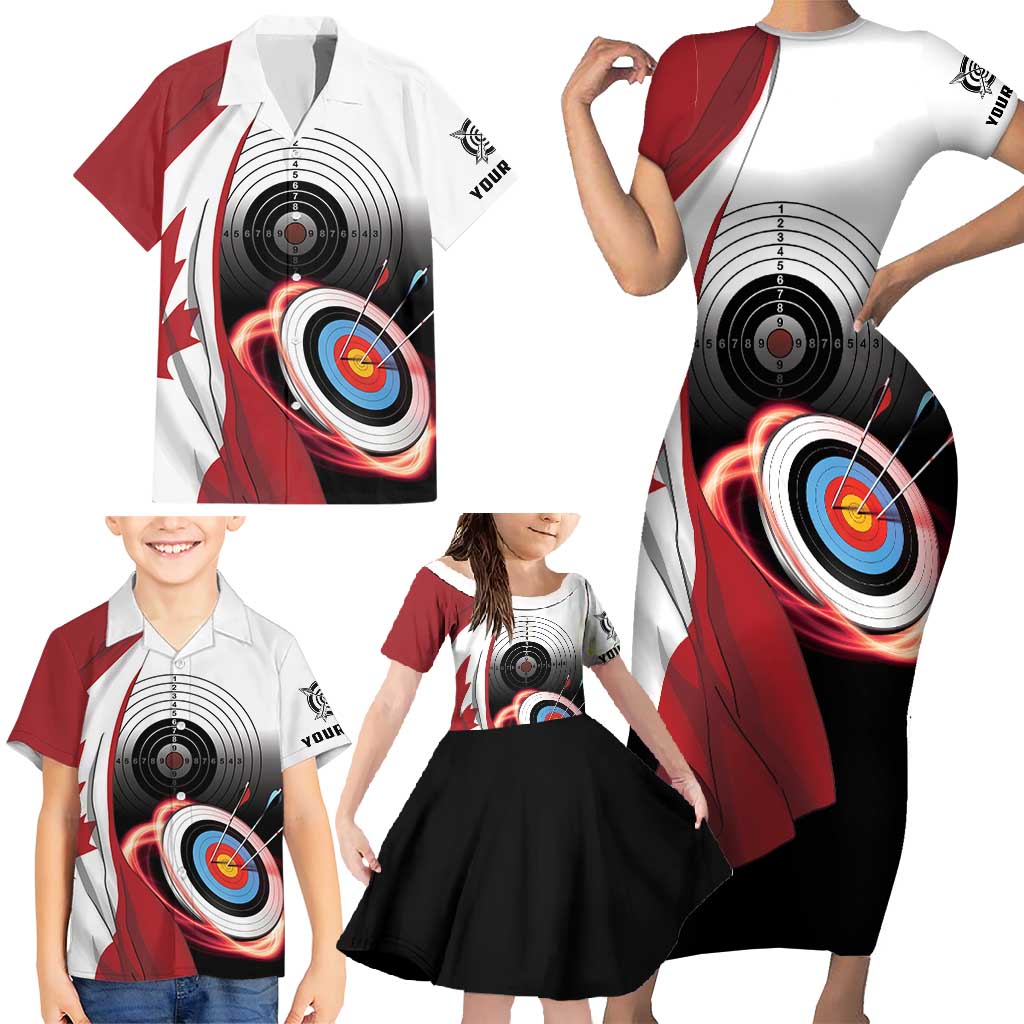 Personalized Canadian Flag Family Matching Short Sleeve Bodycon Dress and Hawaiian Shirt Canada Archery Target - Maple Leaf