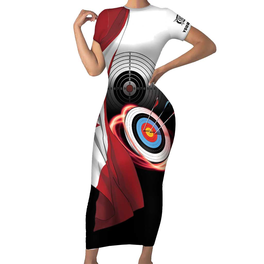 Personalized Canadian Flag Short Sleeve Bodycon Dress Canada Archery Target - Maple Leaf