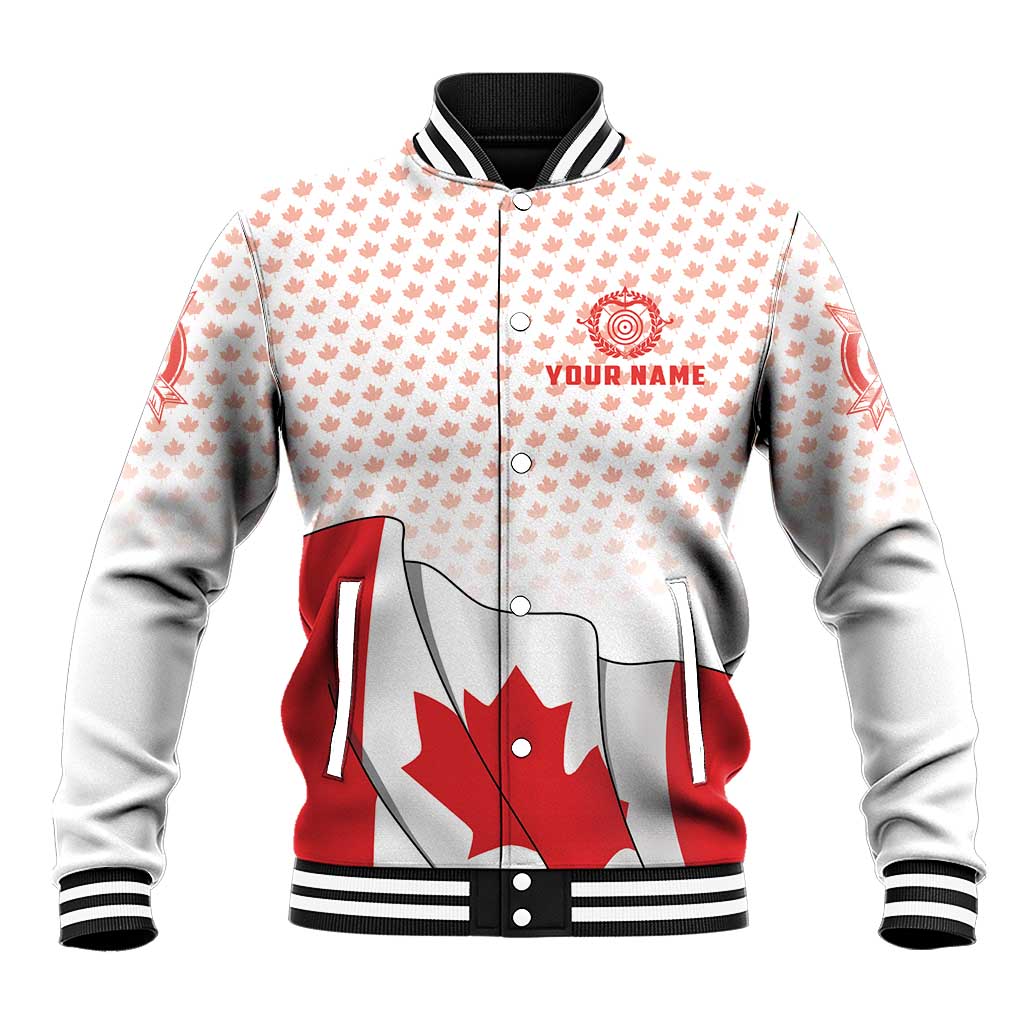 Personalized Canada Archery Baseball Jacket Maple Leaf Canadian Flag