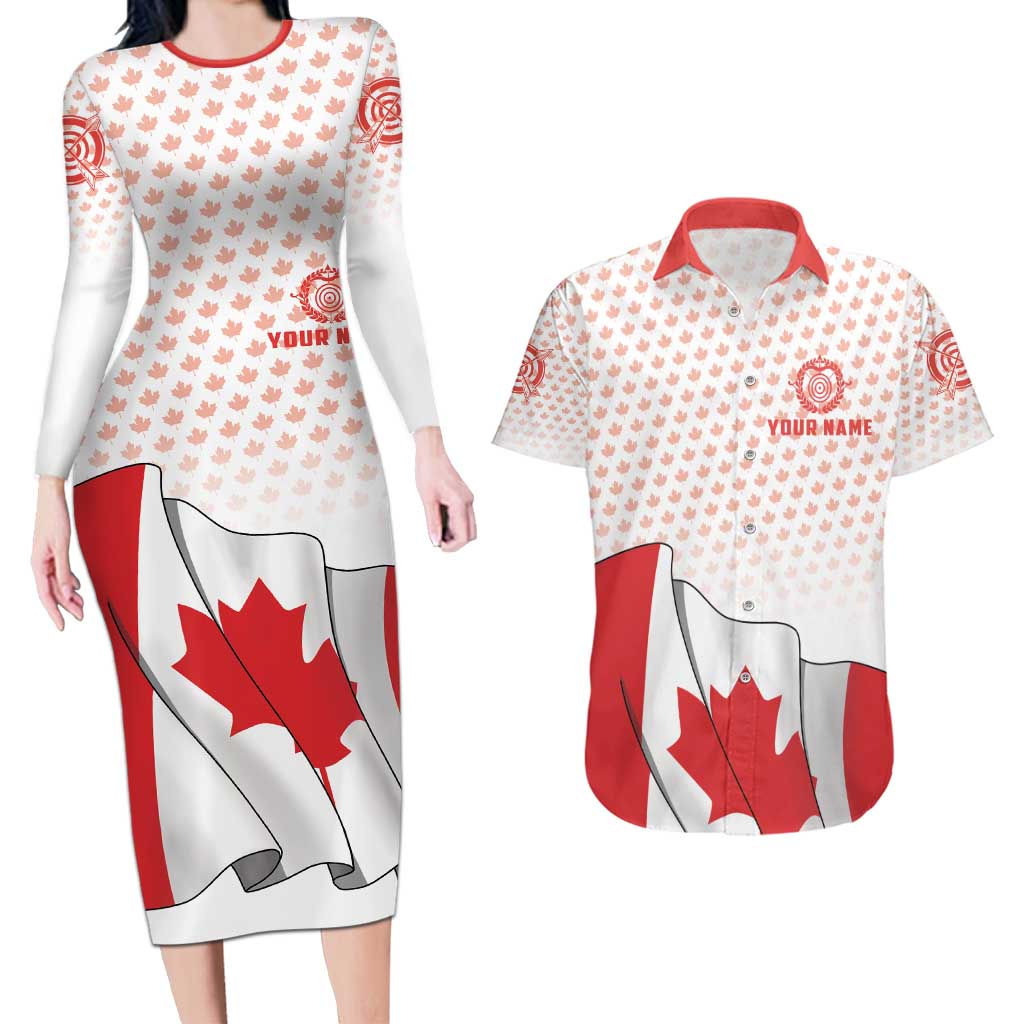 Personalized Canada Archery Couples Matching Long Sleeve Bodycon Dress and Hawaiian Shirt Maple Leaf Canadian Flag