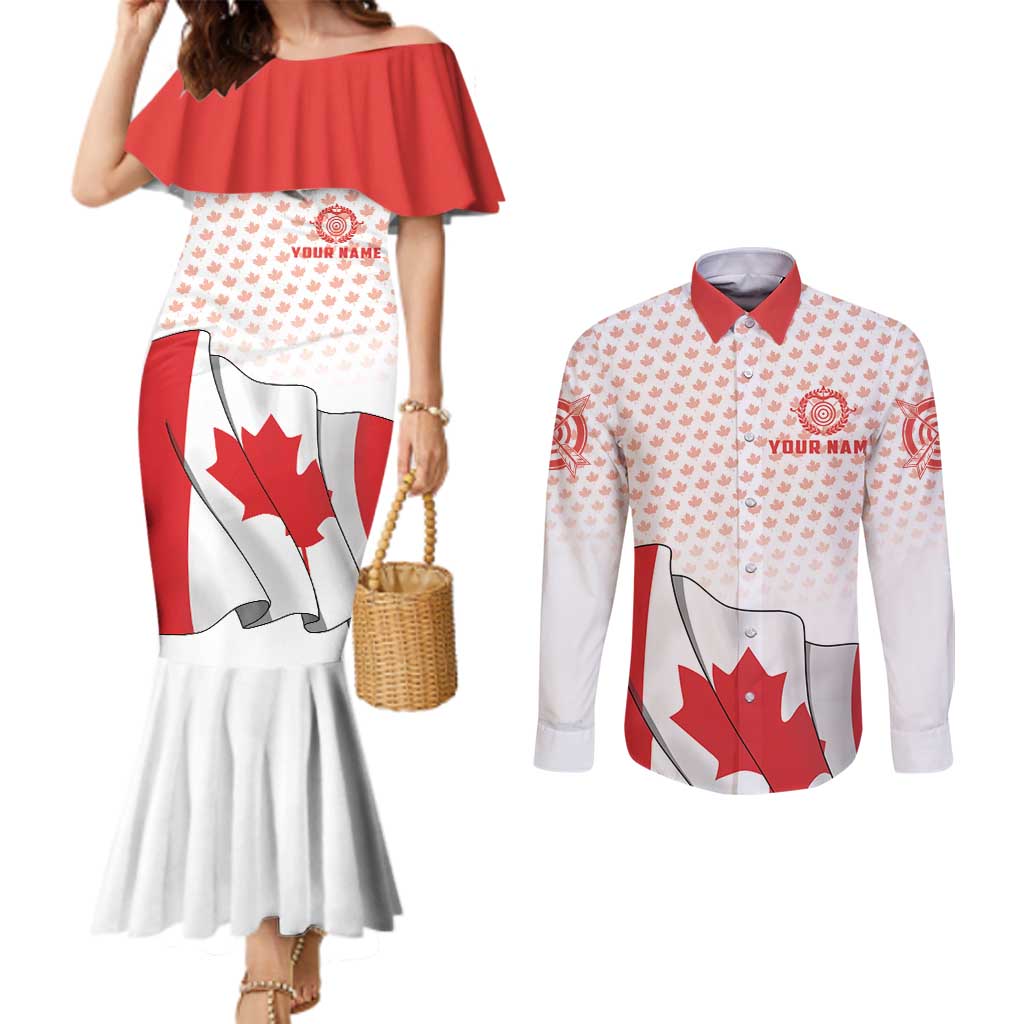 Personalized Canada Archery Couples Matching Mermaid Dress and Long Sleeve Button Shirt Maple Leaf Canadian Flag