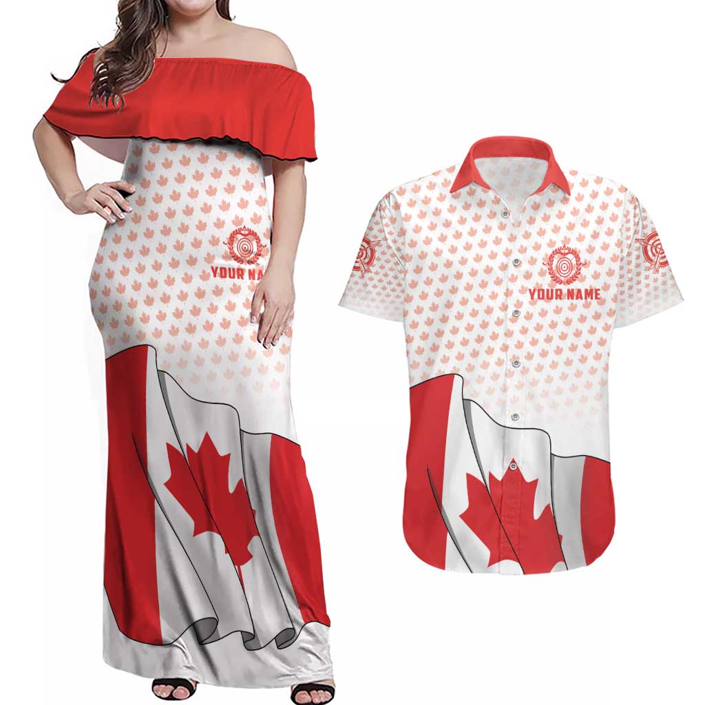 Personalized Canada Archery Couples Matching Off Shoulder Maxi Dress and Hawaiian Shirt Maple Leaf Canadian Flag