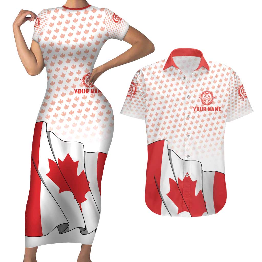 Personalized Canada Archery Couples Matching Short Sleeve Bodycon Dress and Hawaiian Shirt Maple Leaf Canadian Flag