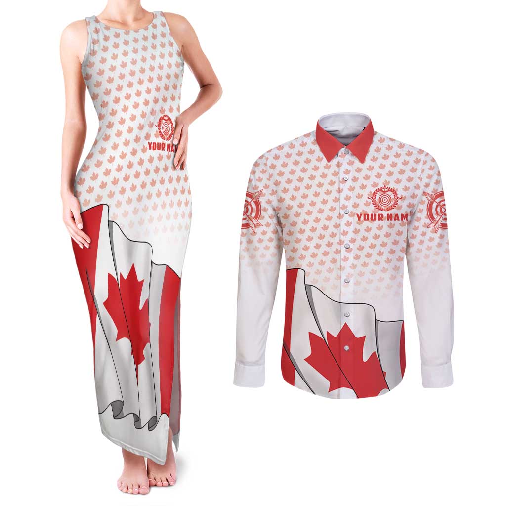 Personalized Canada Archery Couples Matching Tank Maxi Dress and Long Sleeve Button Shirt Maple Leaf Canadian Flag