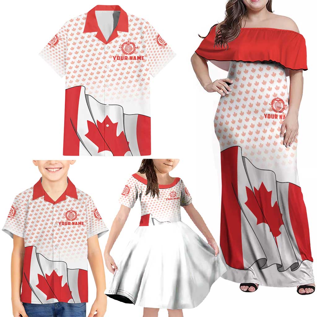 Personalized Canada Archery Family Matching Off Shoulder Maxi Dress and Hawaiian Shirt Maple Leaf Canadian Flag